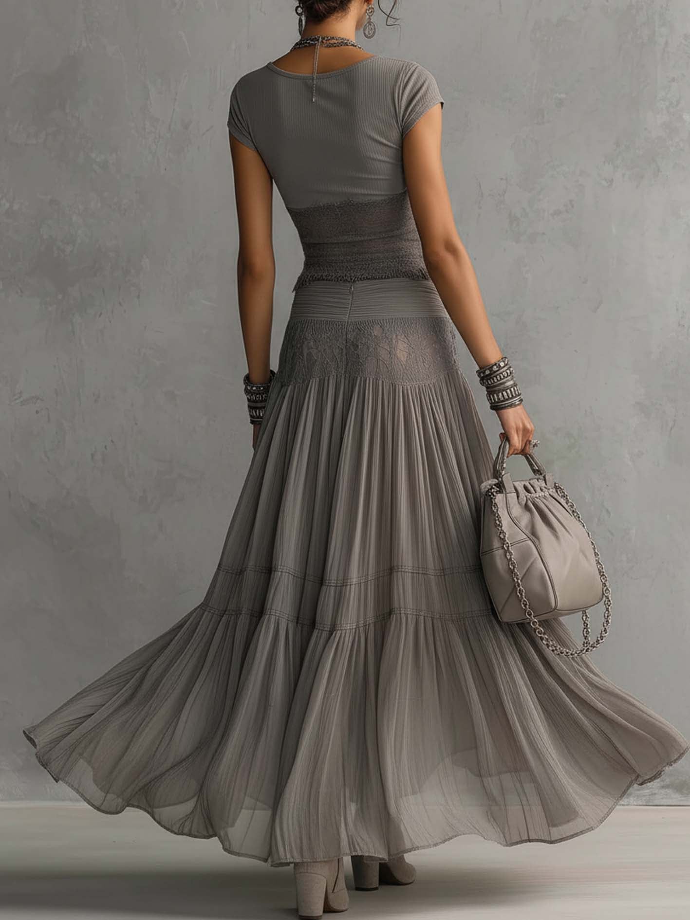 Gray Lace Set | Women's Elegant Outfit