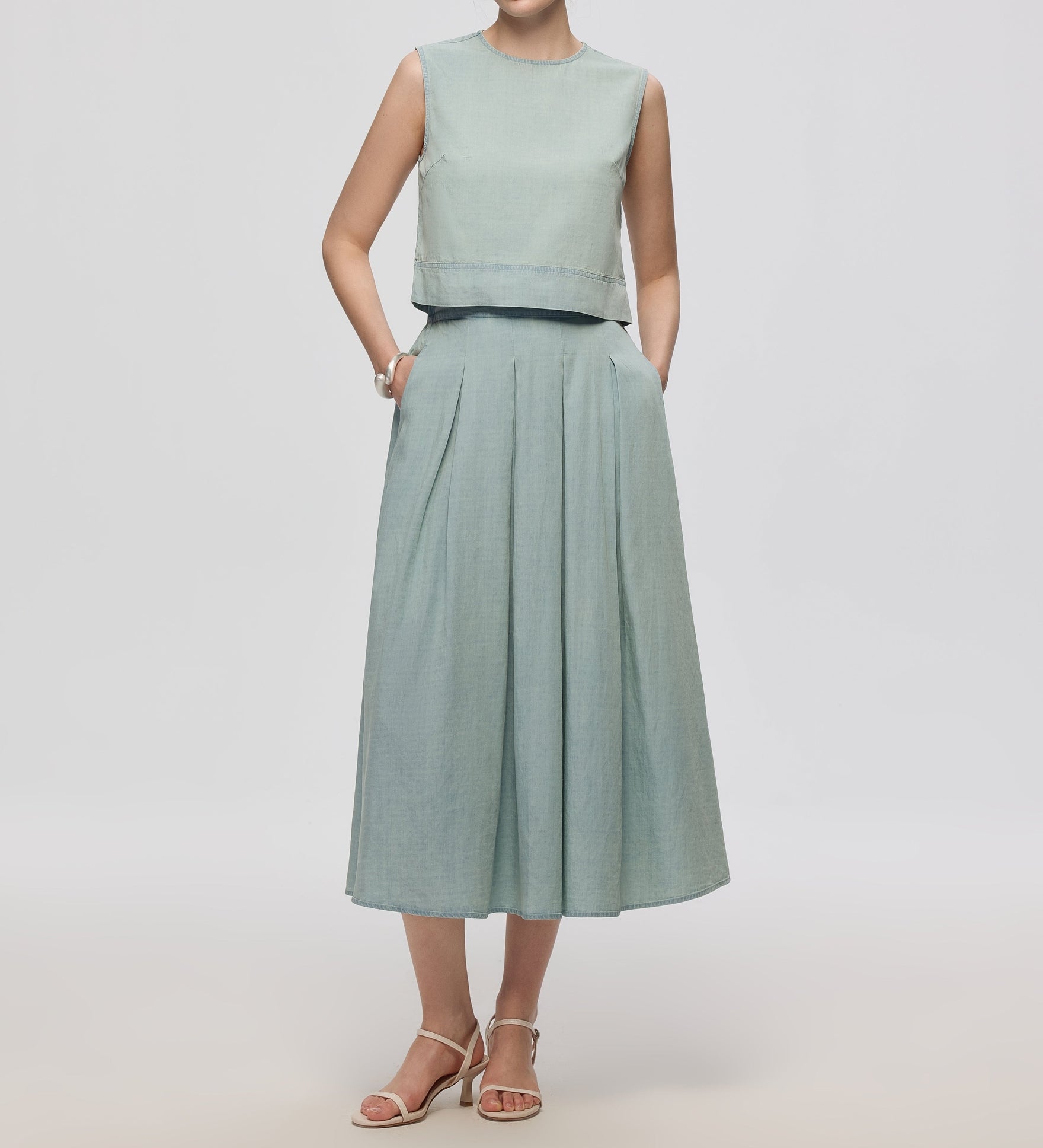 Aurora Pleat-Front Maxi Skirt
