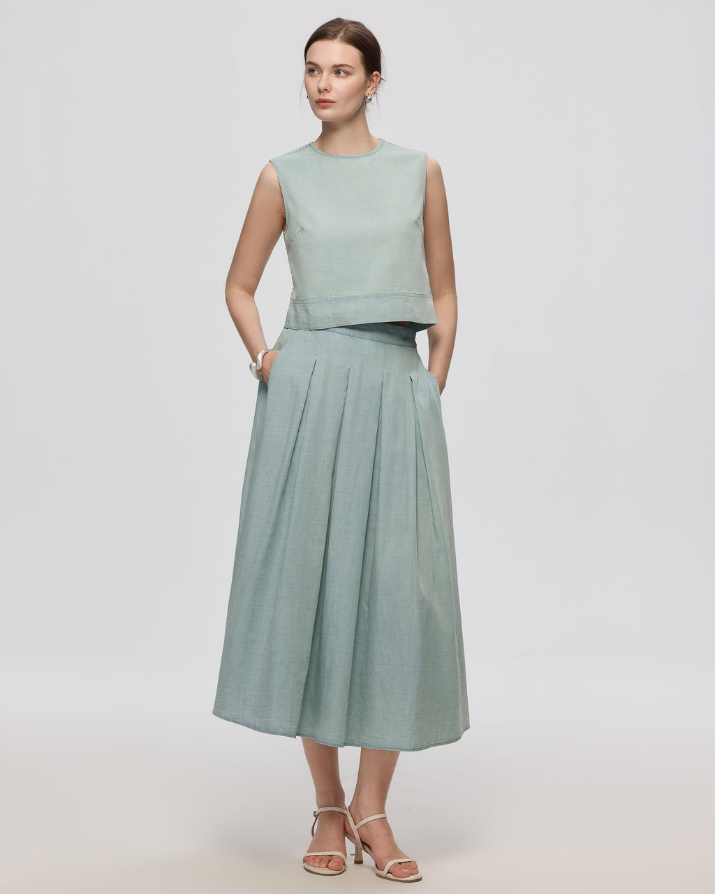 Aurora Pleat-Front Maxi Skirt